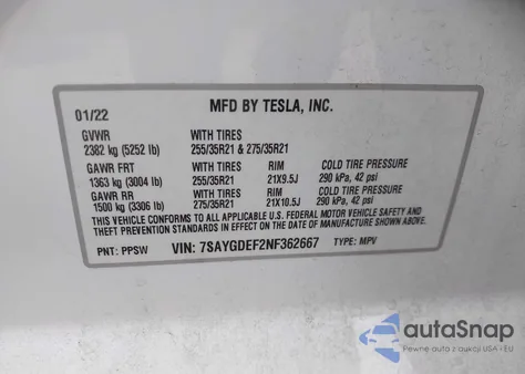 2022 Tesla Model Y Performance Dual Motor All-Wheel Drive из США, поврежденный, VIN 7SAYGDEF2NF362667